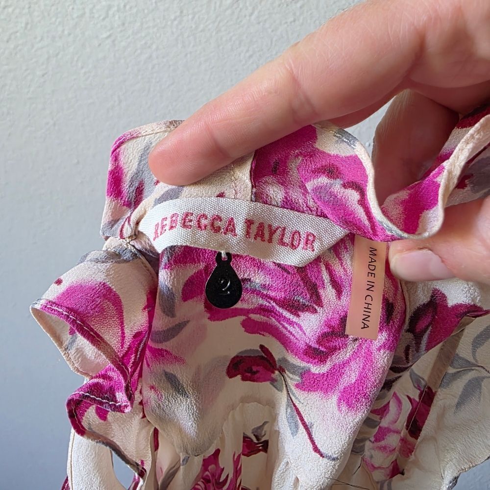 Rebecca Taylor 100% Silk Rose Garden Pink Sequin Beaded Ruffle Blouse Size 2 - Picture 5 of 9